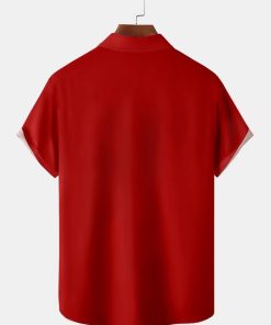 Santa Claus Christmas Deer Chest Pocket Short Sleeve Shirt