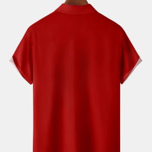 Santa Claus Christmas Deer Chest Pocket Short Sleeve Shirt