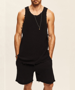 Suitmens Men's Casual Knit Sleeveless Athletic Shorts Set 03