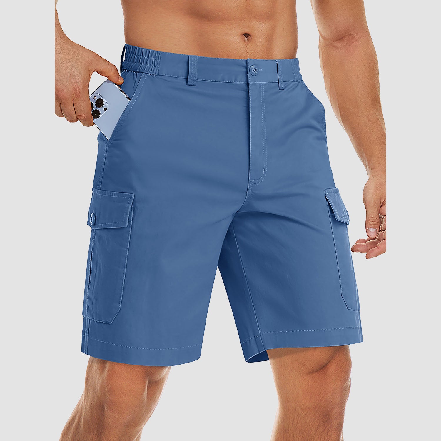 Men's Cargo Shorts with Multi Pockets for Work Elastic Waist Casual Cotton Shorts - Image 9