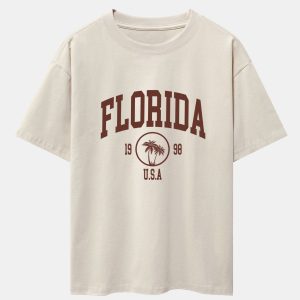 Florida Palm Tree Print Heavy Weight Oversize T-Shirt & Twill Jacquard Shorts