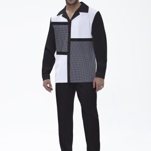 Color Block Plaid Long Sleeve Walking Suit 001