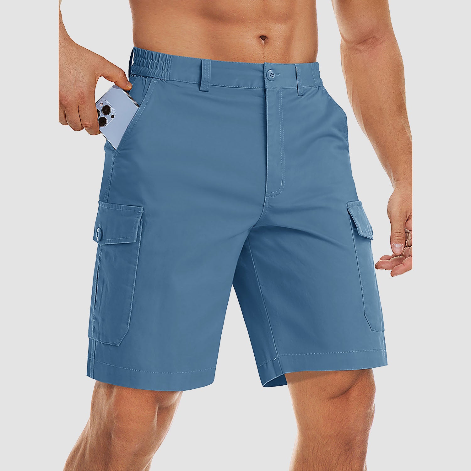 Men's Cargo Shorts with Multi Pockets for Work Elastic Waist Casual Cotton Shorts - Image 12