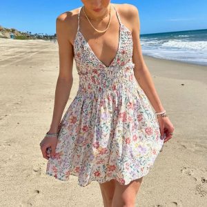 Seaside Floral Strap Mini Dress