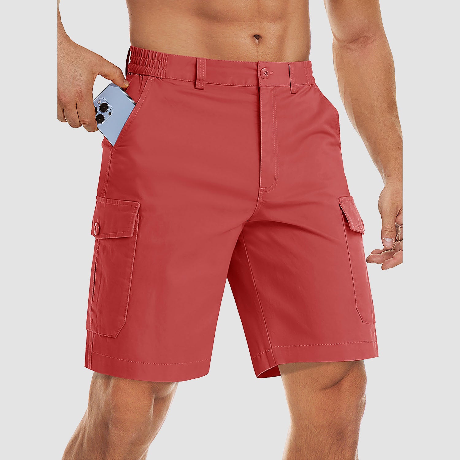 Men's Cargo Shorts with Multi Pockets for Work Elastic Waist Casual Cotton Shorts - Image 2