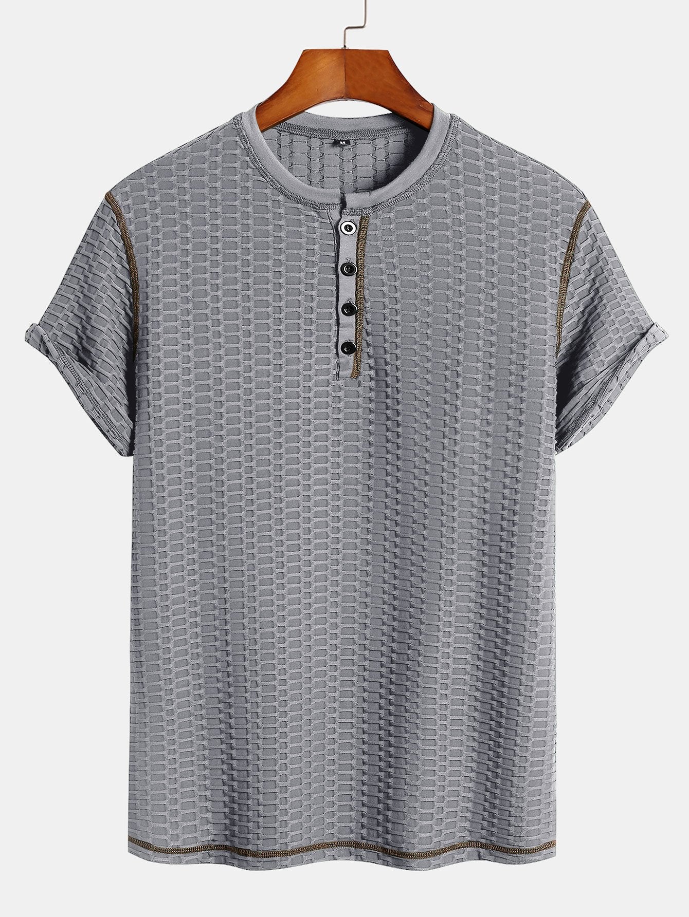 Muscle Fit Knitted Textured Henley Shirt - Image 8