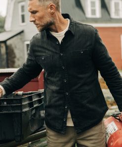 The Lined Utility Shirt in Washed Black Denim