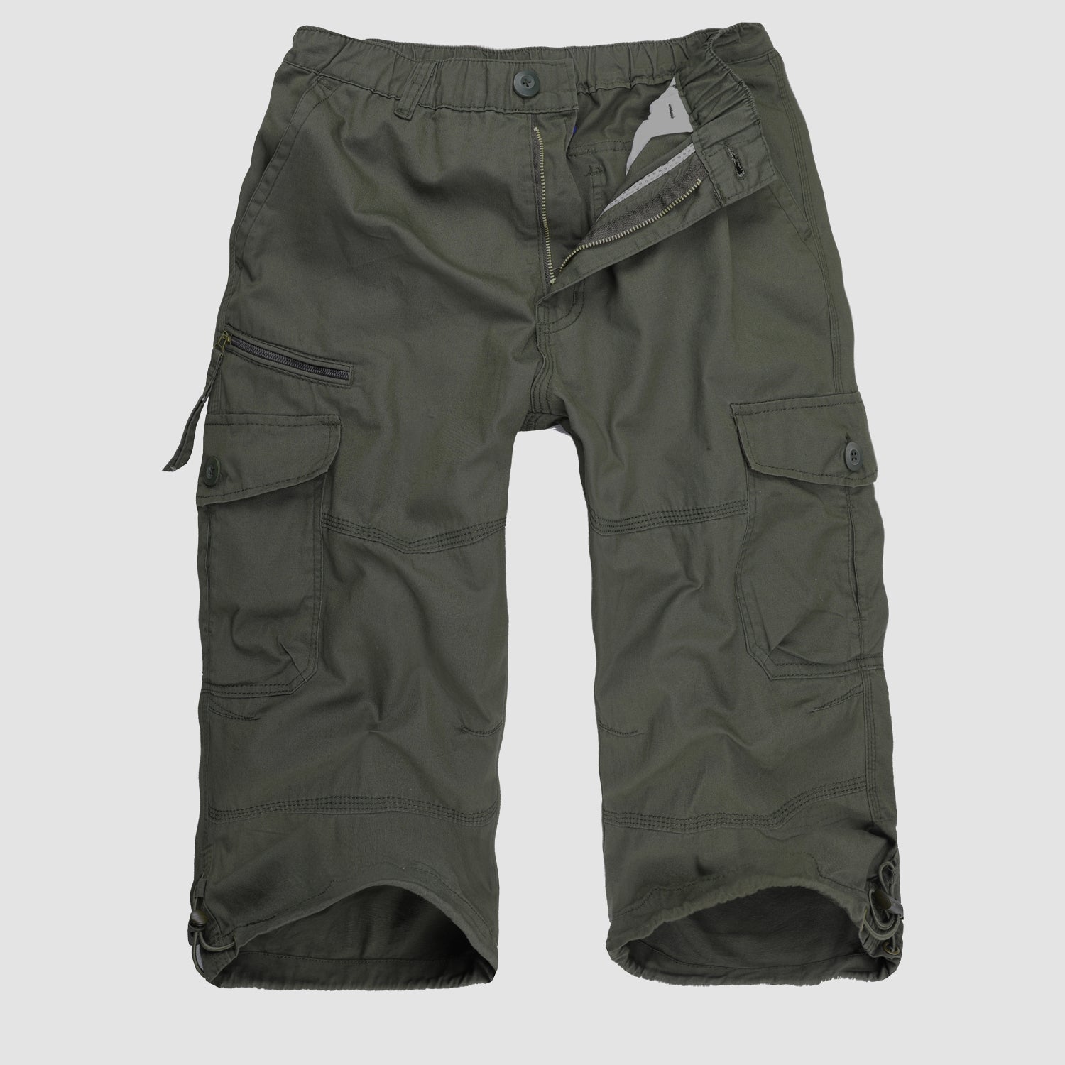 Men Summer Casual 3/4 Long Cargo Shorts Twill Cotton Elastic Waist Multiple Pockets Comfortable Capris Trousers - Image 14