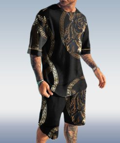 Men's Tiger Print Short Sleeve Two-Piece Set 3 Colors