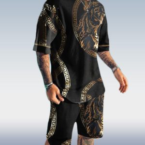 Men's Tiger Print Short Sleeve Two-Piece Set 3 Colors