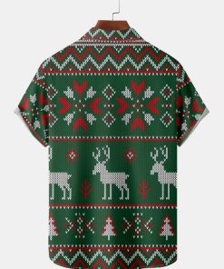 Christmas Chest Pocket Short Sleeve Hawaiian Shirt