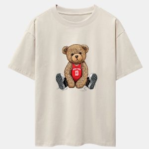 New York Bear Print Drop Shoulder Oversize T-Shirt