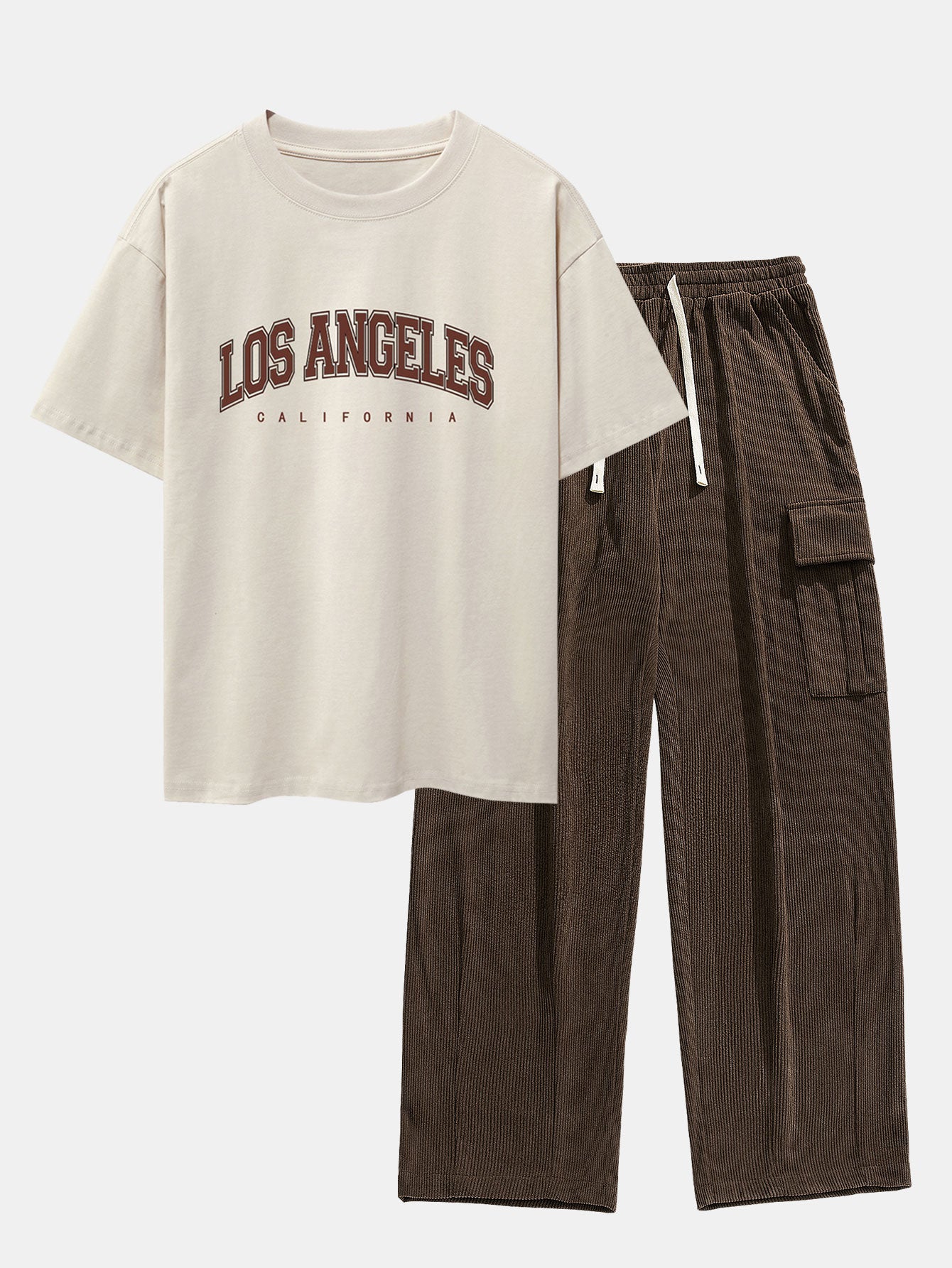 Los Angeles Print Heavy Weight Oversize T-Shirt & Loose Fit Corduroy Cargo Pants - Image 15