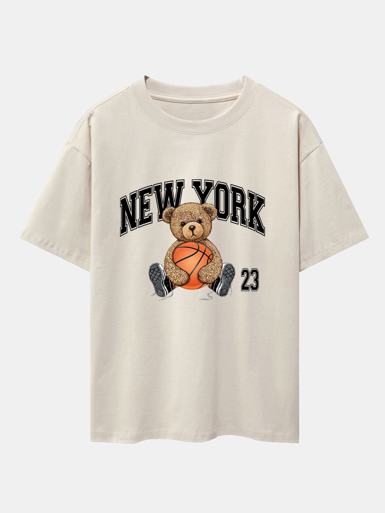 New York Basketball Bear Print Heavy Weight Oversize T-Shirt - Image 2