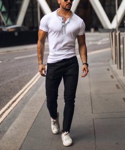 Alternative view of Men's Casual Breathable Vintage Henley Collar Cotton Short Sleeve T-Shirt