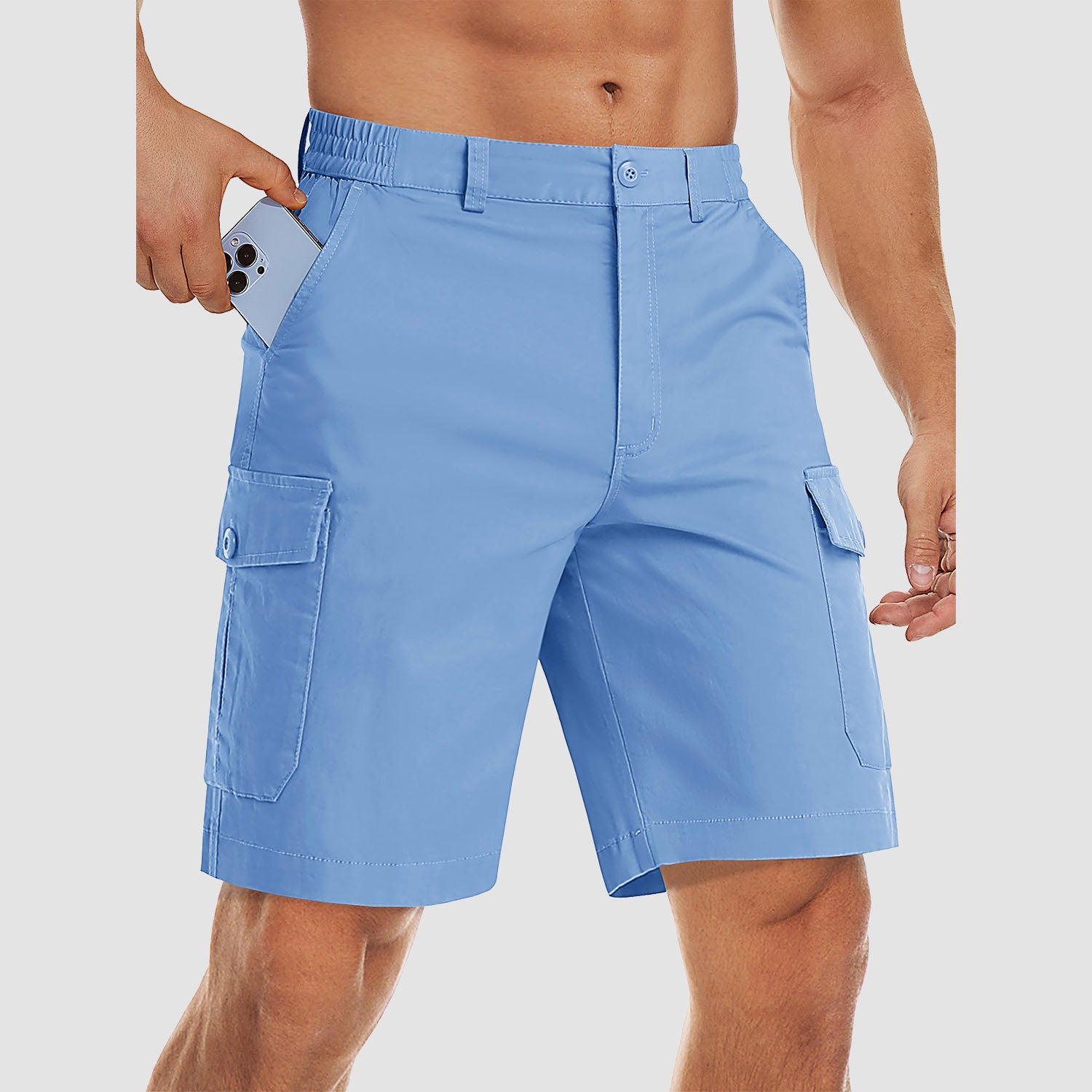 Men's Cargo Shorts with Multi Pockets for Work Elastic Waist Casual Cotton Shorts - Image 14