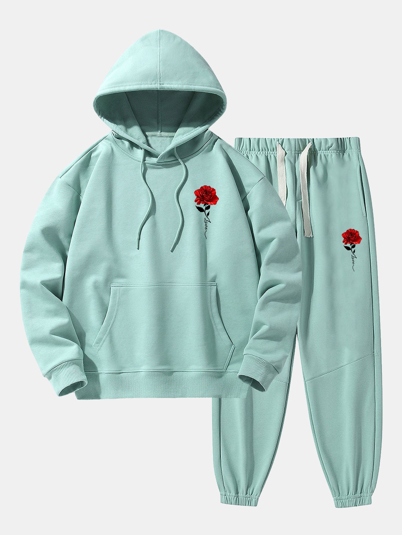 Rose Print Cotton Blend Hoodie & Jogger Pants - Image 5
