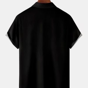 Christmas Snow Chest Pocket Short Sleeve Bowling Shirt