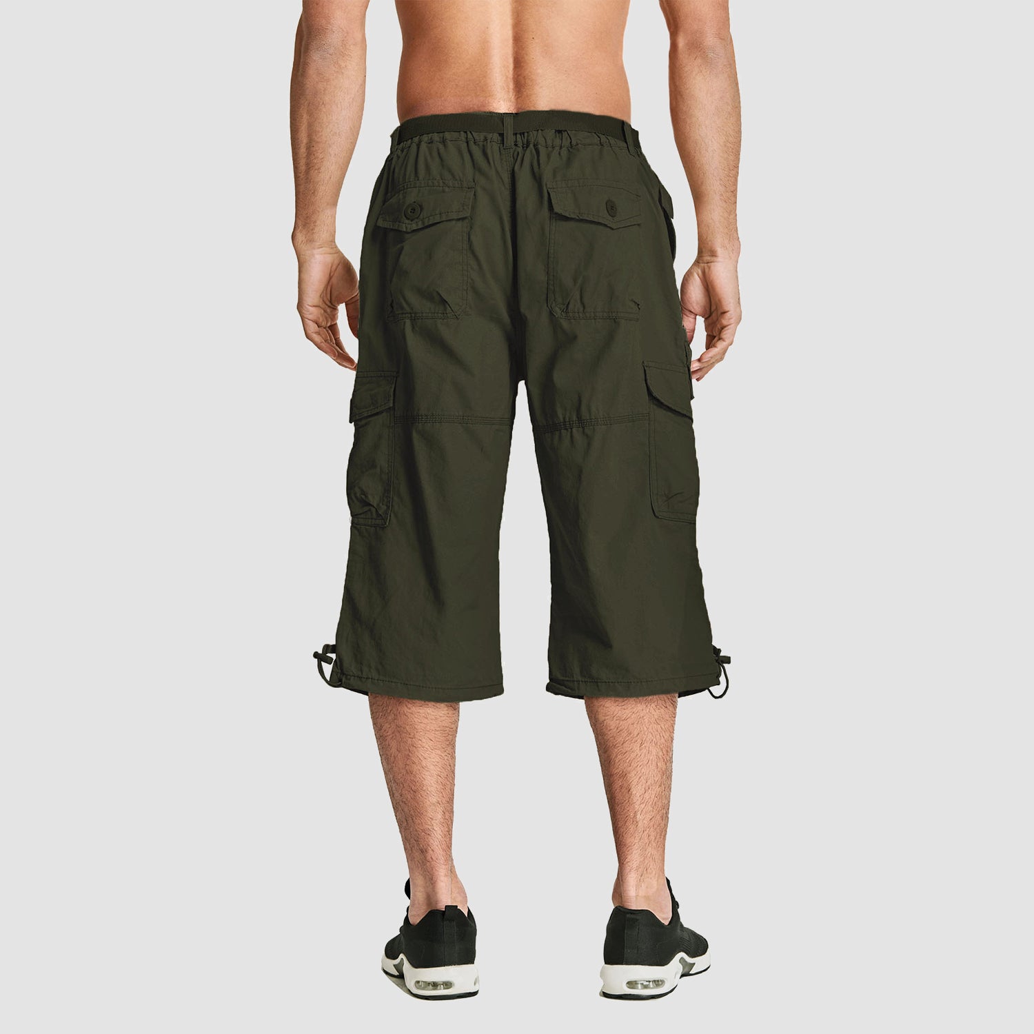 Men Summer Casual 3/4 Long Cargo Shorts Twill Cotton Elastic Waist Multiple Pockets Comfortable Capris Trousers - Image 13