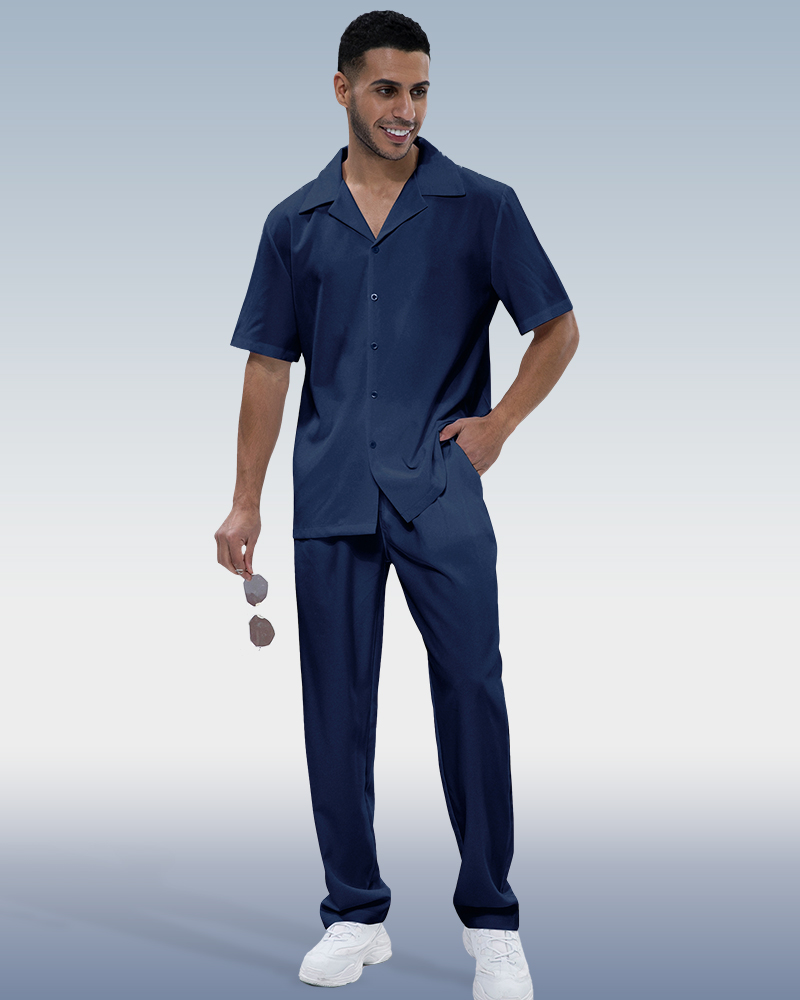 Suitmens Men's Solid Short Sleeve Walking Suit 3 Colors - Image 3