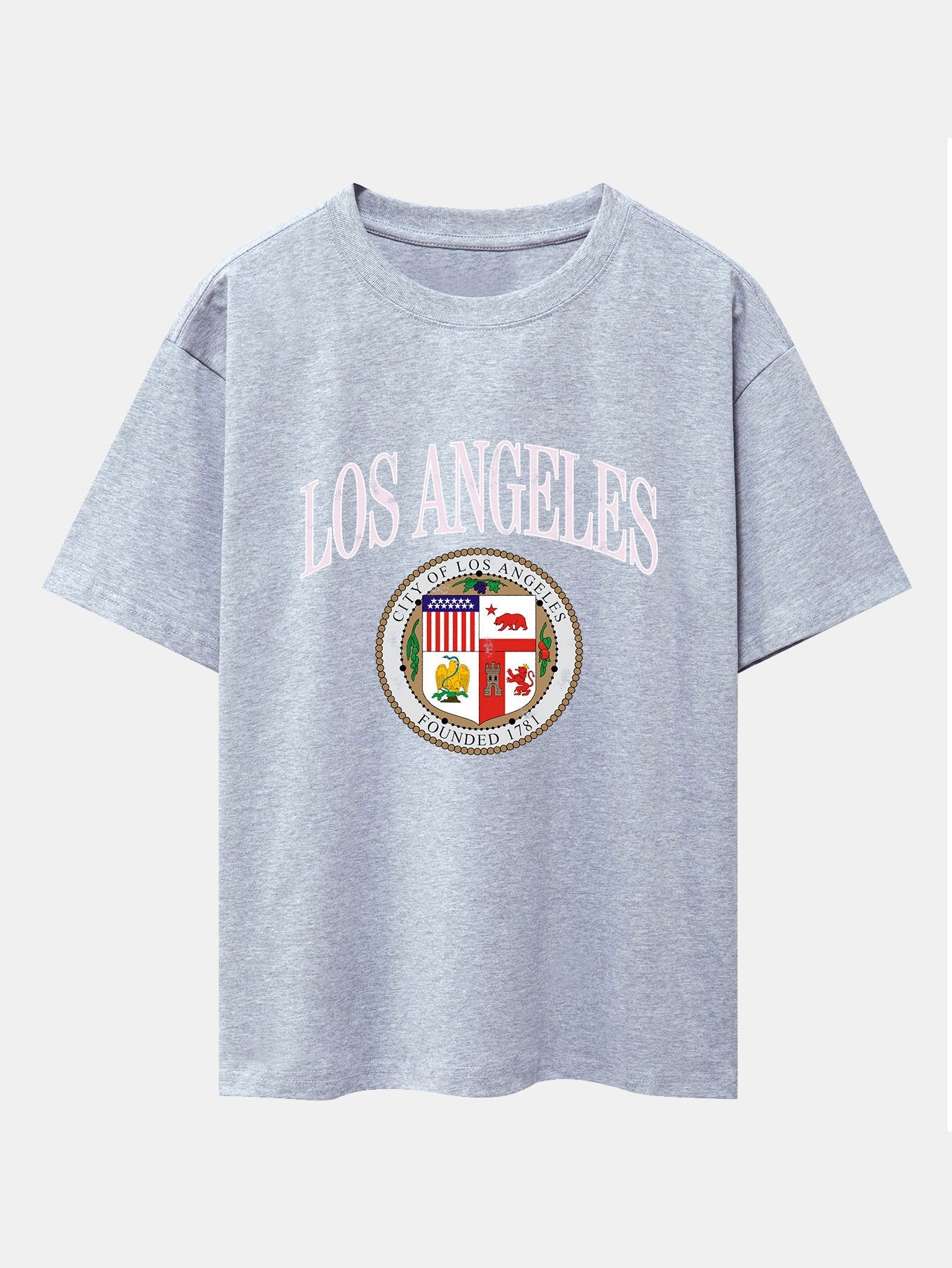 Los Angeles Coat Of Arms Print Drop Shoulder Oversize T-Shirt - Image 4