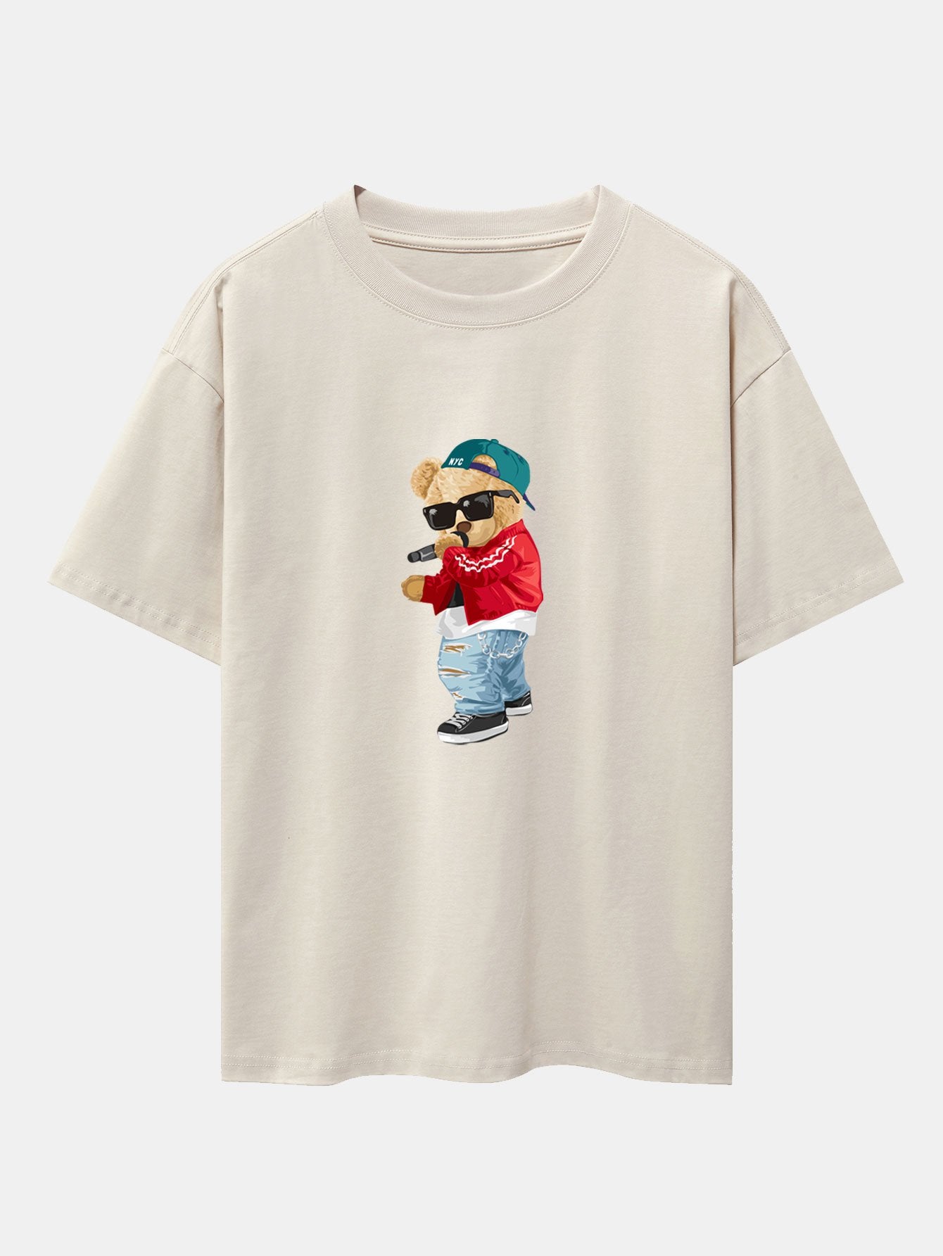 Hip Hop Singer Bear Print Heavy Weight Oversize T-Shirt - Image 2