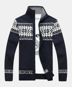 Christmas Geometric Print Zip Up Sweater