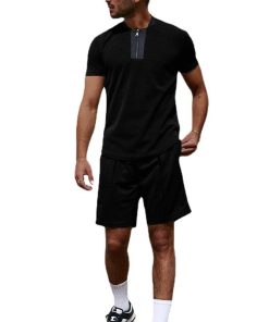 Suitmens Men's Black Knit Short Sleeve Suit