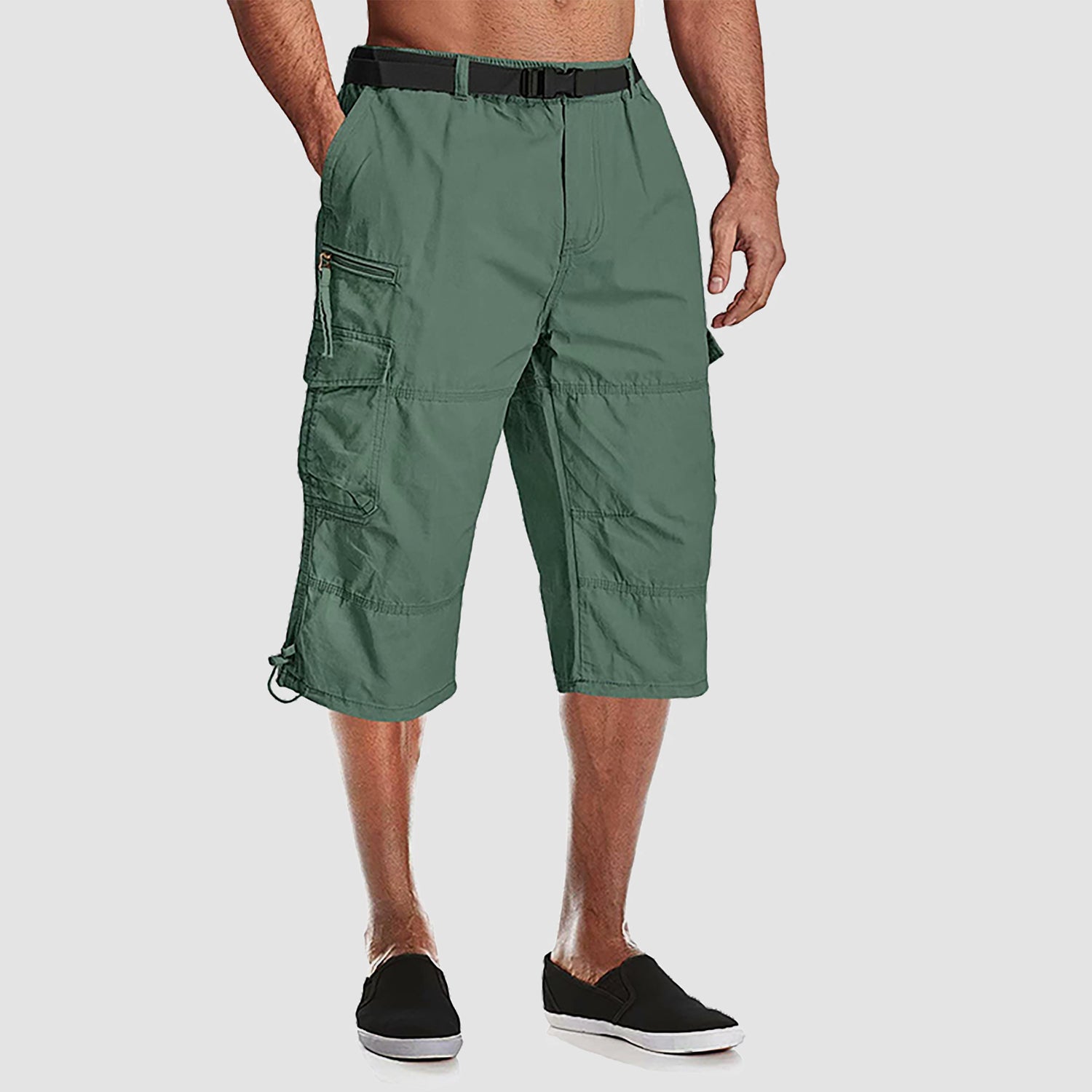 Men Summer Casual 3/4 Long Cargo Shorts Twill Cotton Elastic Waist Multiple Pockets Comfortable Capris Trousers - Image 20