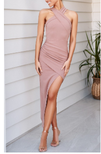 Halter-Style Sexy Shoulderless Slim Split Dress (Video) - Image 23