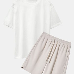 Heavy Weight Oversize T-Shirt &  Loose Fit Drawstring Waffle Shorts