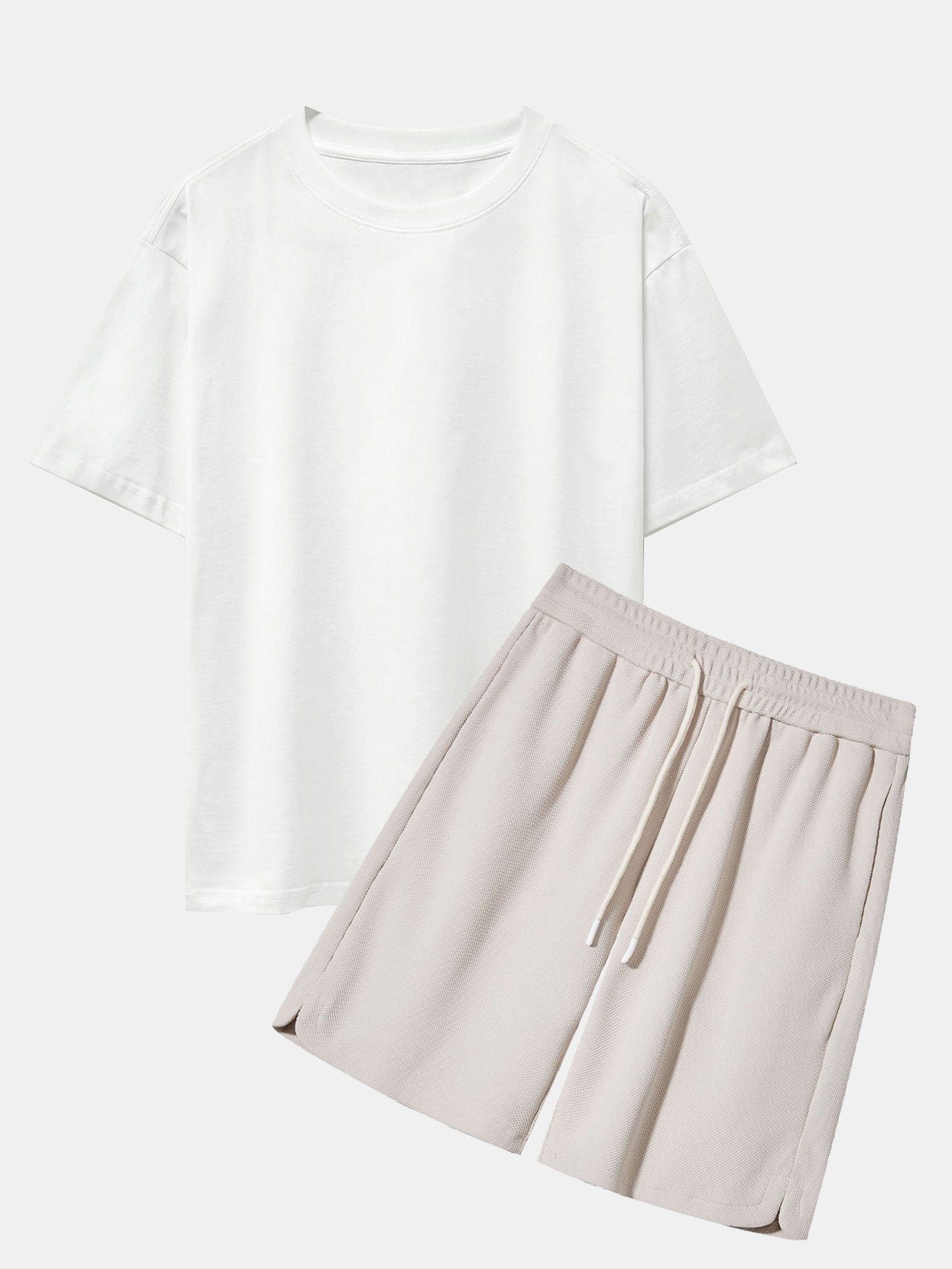 Heavy Weight Oversize T-Shirt & Loose Fit Drawstring Waffle Shorts