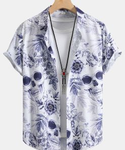 Alternative view of Skull Floral Print Button Up Shirt