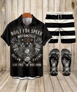 Suitmens Men's Modified Motorcycle Print Shirt Three-Piece Set 064