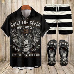 Suitmens Men's Modified Motorcycle Print Shirt Three-Piece Set 064
