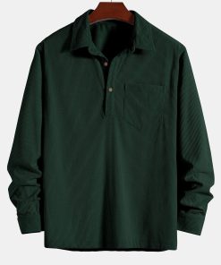 Long Sleeve Polo Collar Corduroy Shirt
