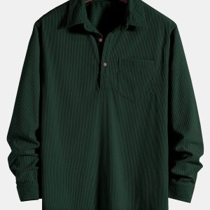Long Sleeve Polo Collar Corduroy Shirt