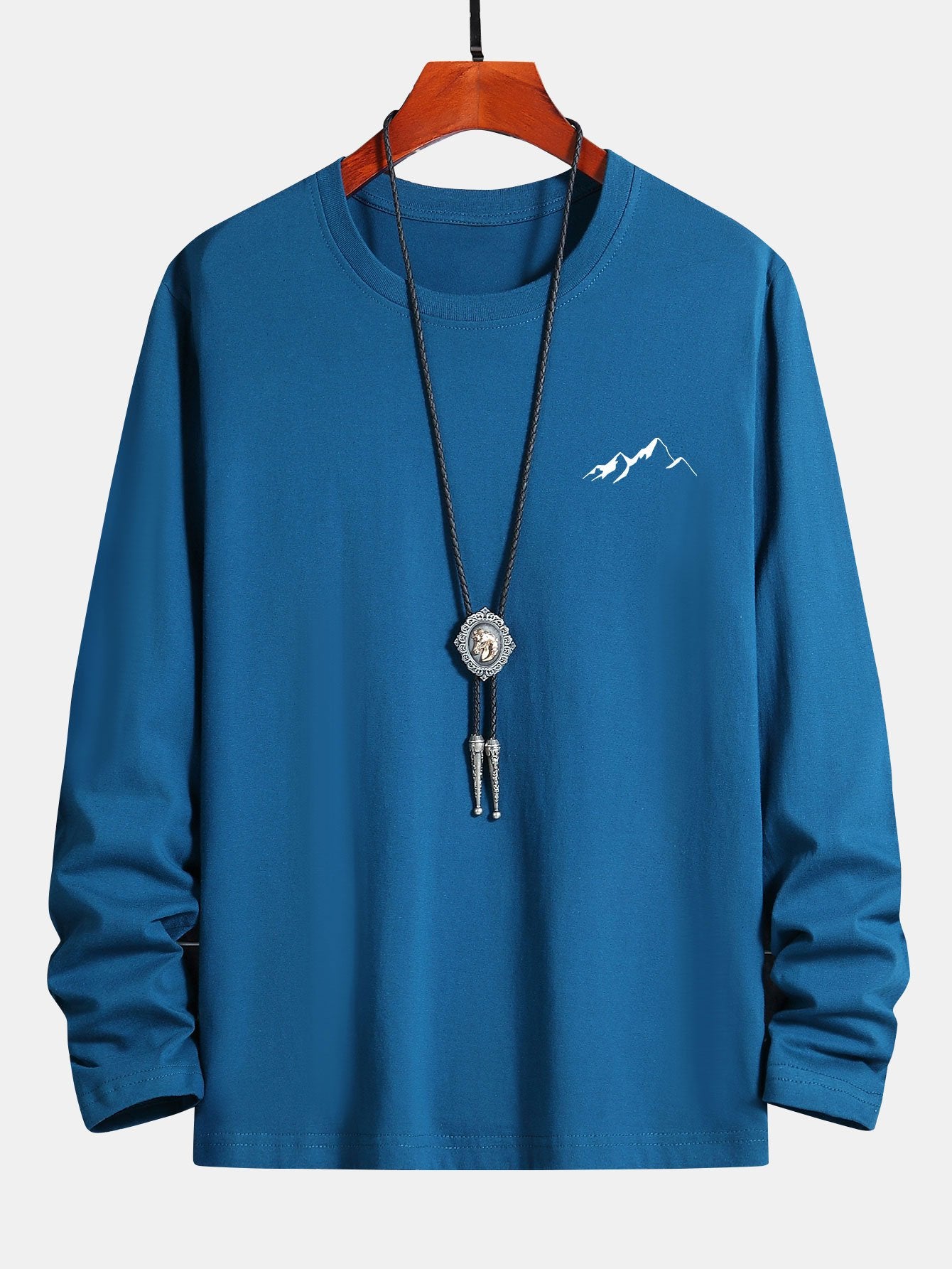 Long Sleeve Mountain Graphic Print Cotton T-Shirt - Image 7