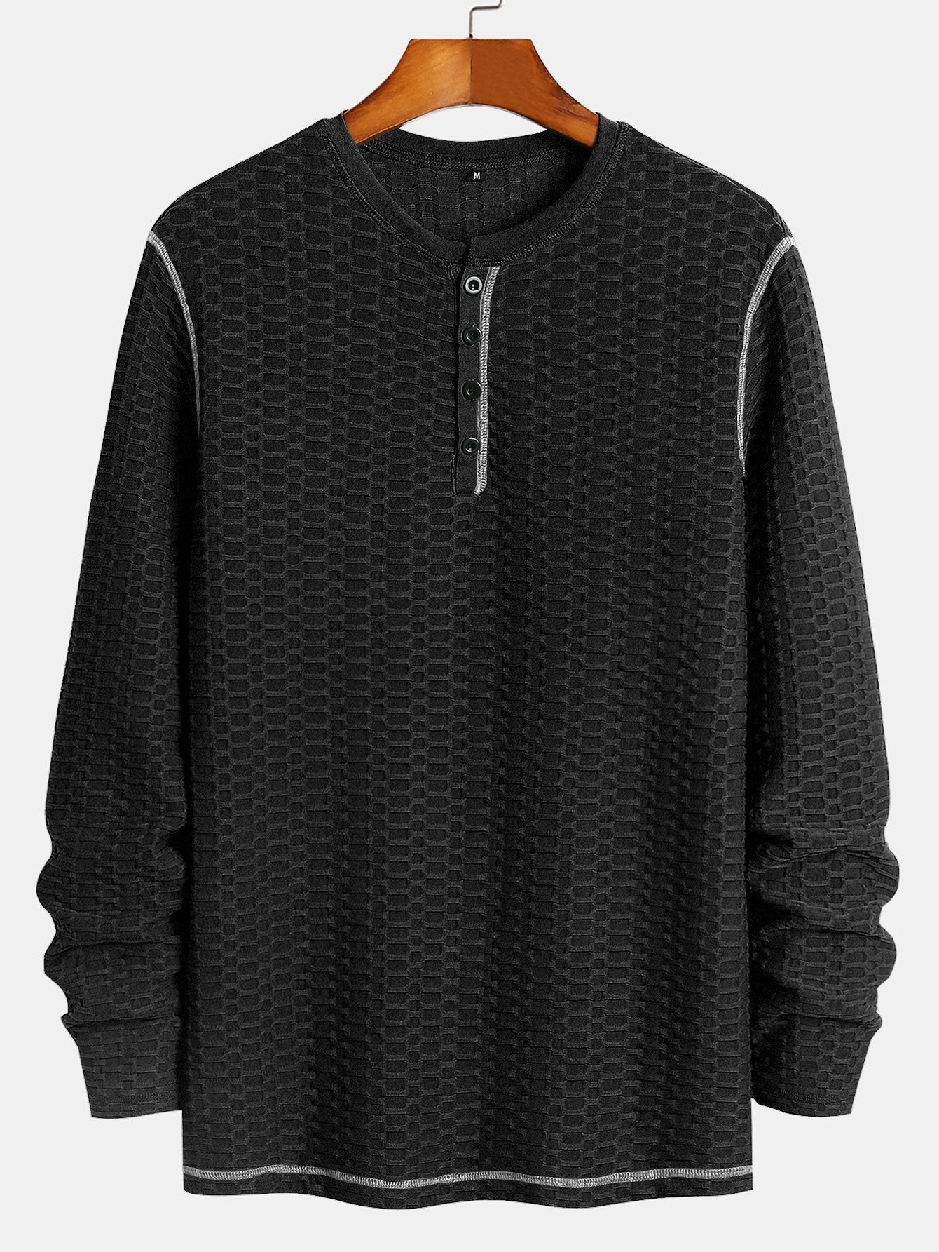 Long Sleeve Muscle Fit Knitted Textured Henley Shirt - Image 10
