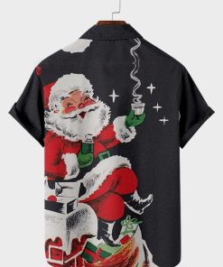 Vintage Joyful Cozy Santa Graphic Short Sleeves Shirts