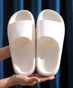 Minimalist Single Band Slides Shower Bathroom Slippers Comfy Cushioned Thick Sole