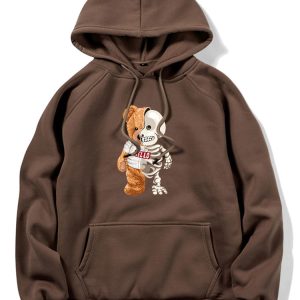 Skeleton Bear Print Hoodie