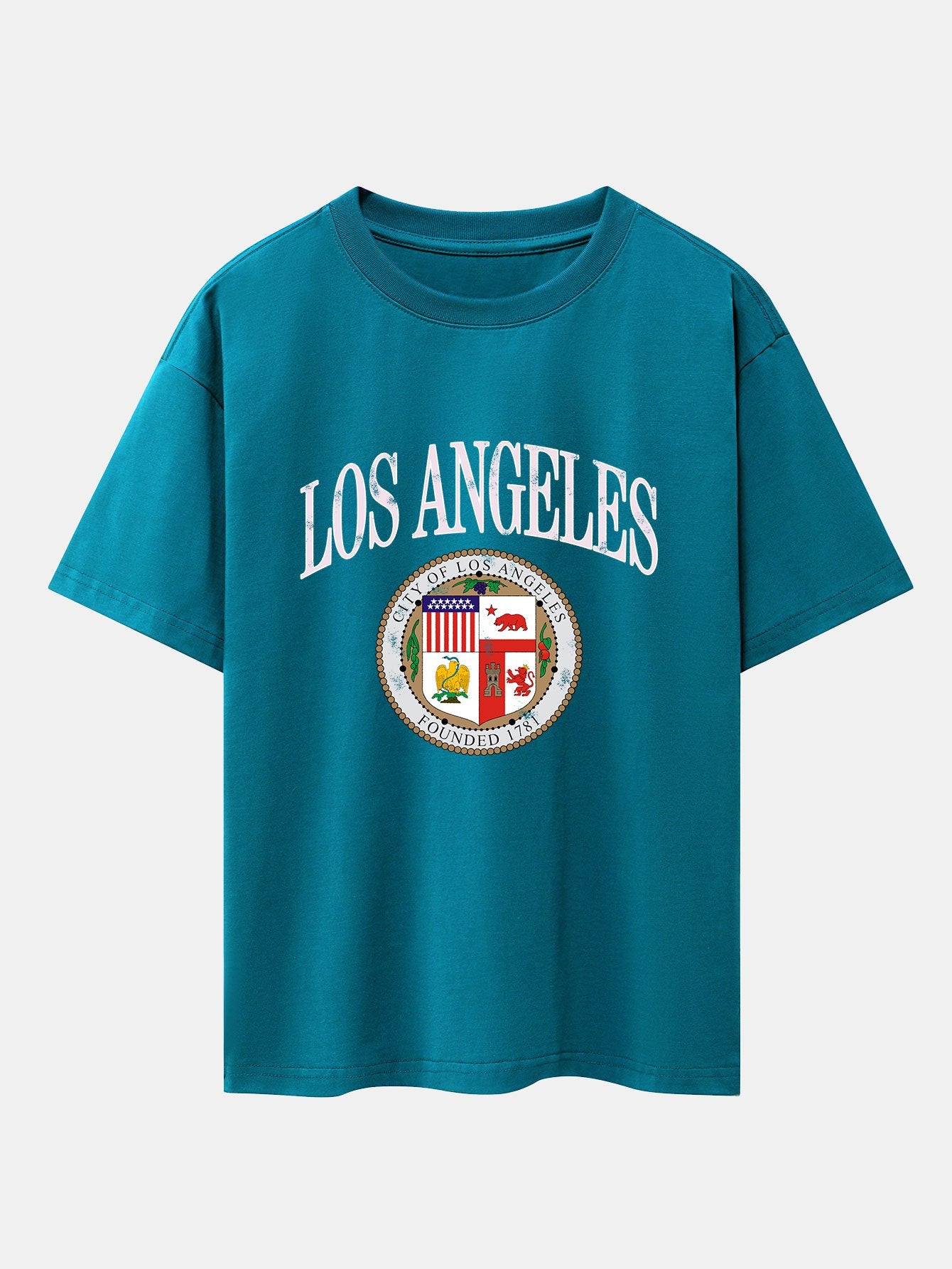 Los Angeles Coat Of Arms Print Drop Shoulder Oversize T-Shirt - Image 7