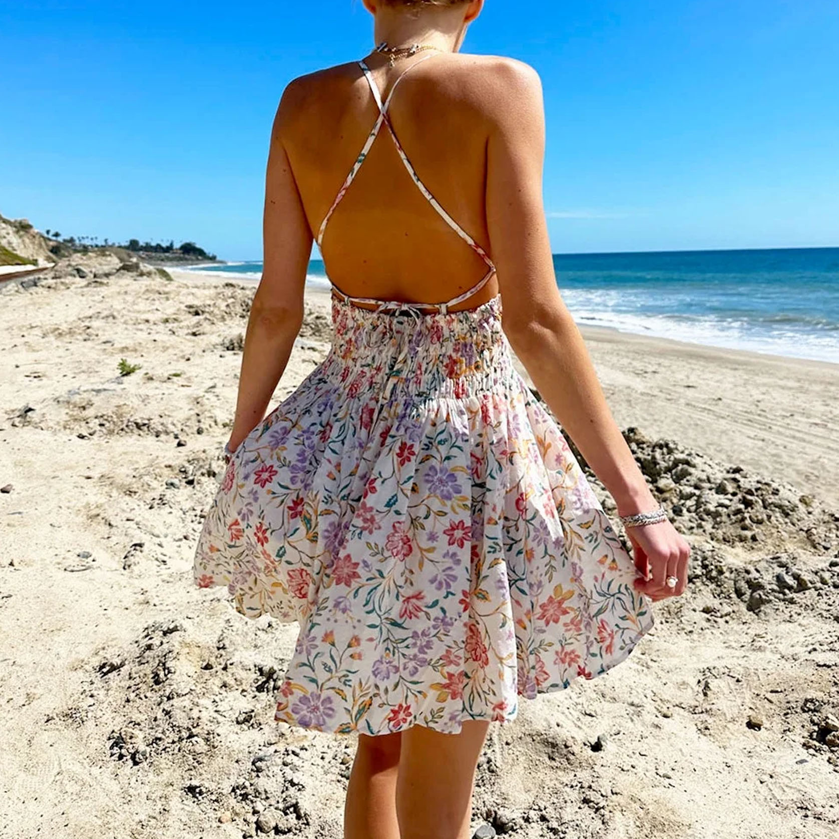 Seaside Floral Strap Mini Dress - Image 3