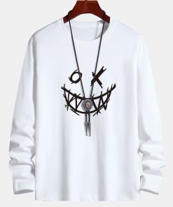 Alternative view of Long Sleeve Scary Face Print Cotton T-Shirt