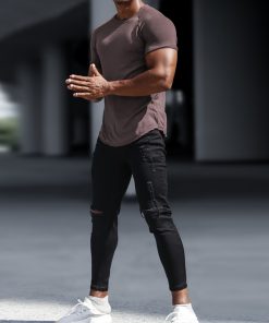 Men's Casual Basic Solid Color Breathable Thin Bottoming Shirt Sports Fitness Slim Short-sleeved T-shirt