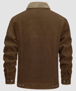Men's Corduroy Jacket Sherpa Lined Cargo Jackets Cotton Turn Down Collar Winter Warm Casual Work Coat with 5 Pockets