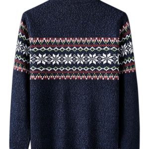 Christmas Geometric Print Half Zip Sweater
