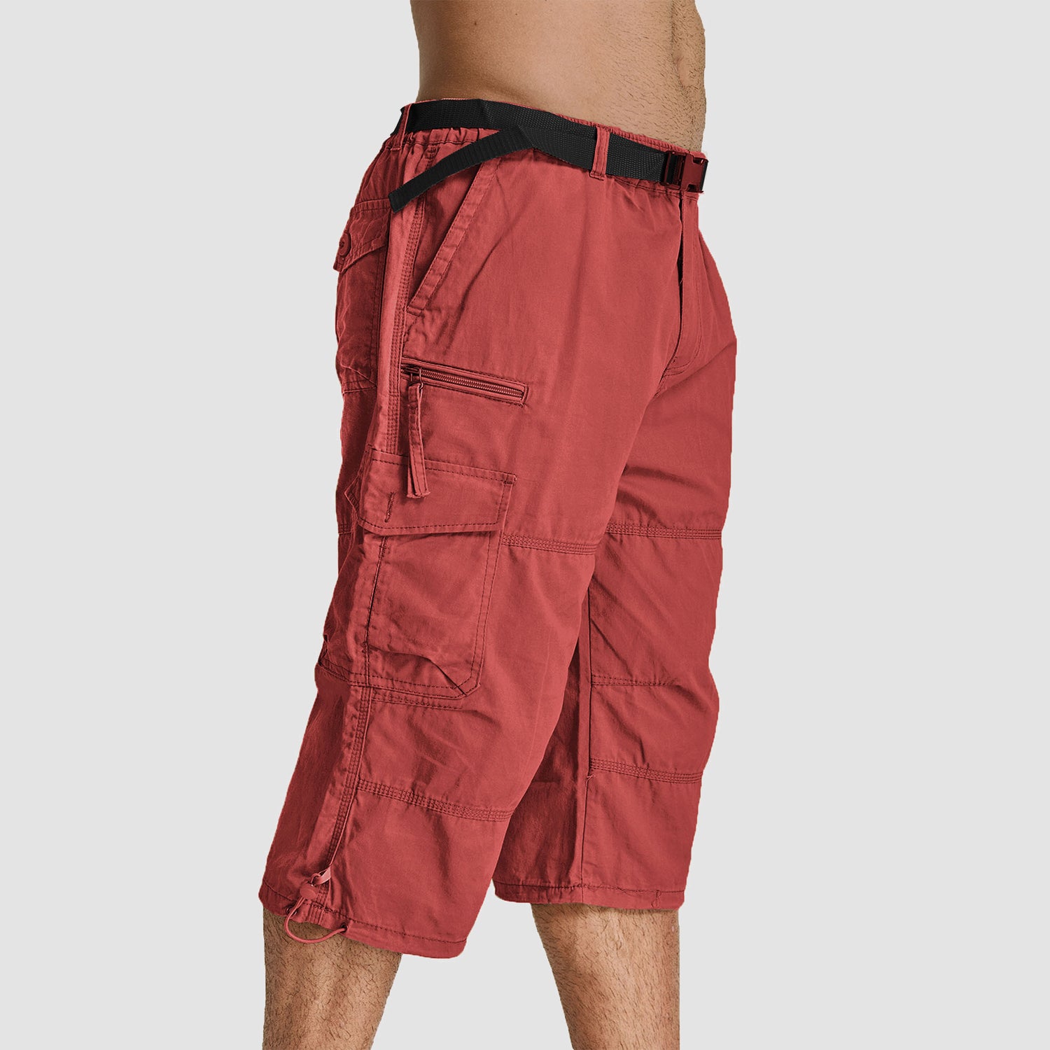 Men Summer Casual 3/4 Long Cargo Shorts Twill Cotton Elastic Waist Multiple Pockets Comfortable Capris Trousers - Image 22