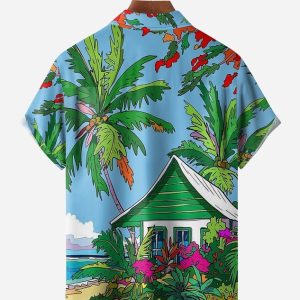 Christmas Bigfoot Chest Pocket Short Sleeve Casual Shirt